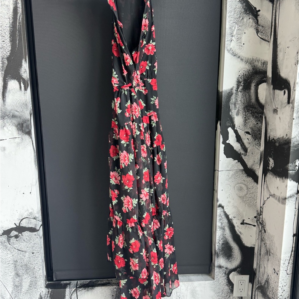Lulu's Floral Print Chiffon Halter Maxi Dress, Backless - M - Picture 6 of 12